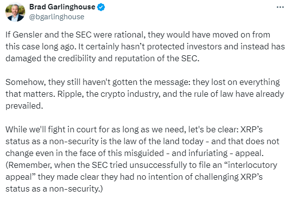 Ripple Ceo Garlinghouse Vows To Fight Sec Over Xrp Ruling