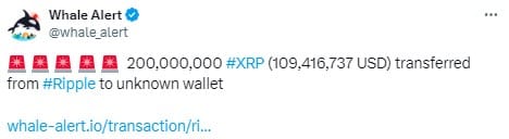 Ripple Transfers 200 Million Xrp To Unknown Wallet Amid Sec Speculation