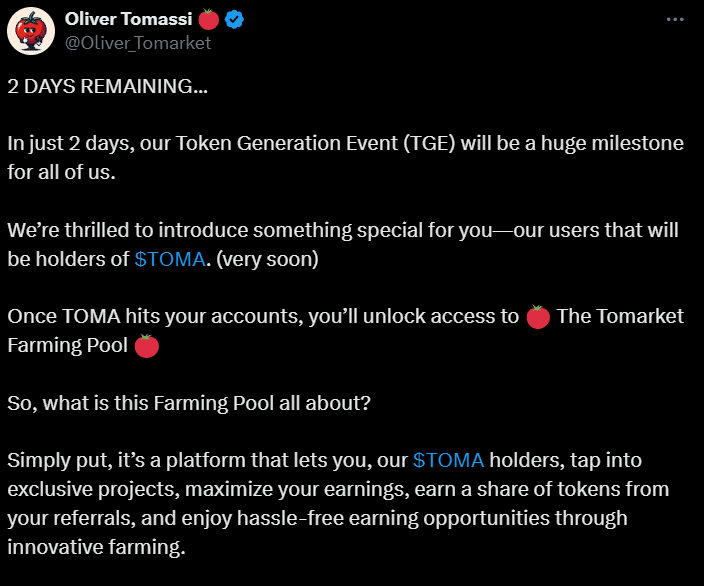 Tomarket Launches Farming Pool For $Toma Token Holders 2 Tomarket Announces Farming Pool