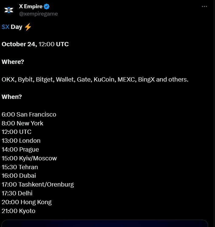 X Empire Token $X Is Launching Tomorrow