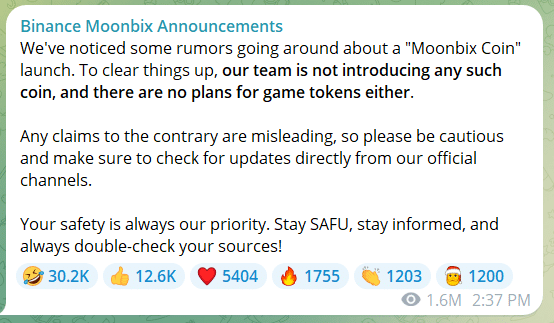 Binance On Moonbix Coin Launch