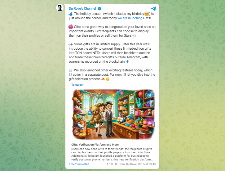 Telegram To Let Users Convert Digital Gifts Into Nfts By 2024 2 Du Rove On Telegram Nft