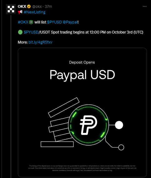 Okx Lists Paypal Usd (Pyusd) For Spot Trading Today 2