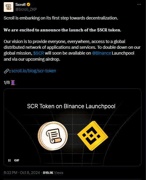 Scroll Token Launch