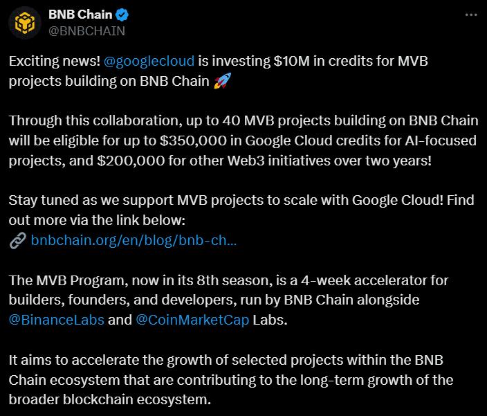 Binance Chain Secures $10M Google Cloud Support For Mvb Program