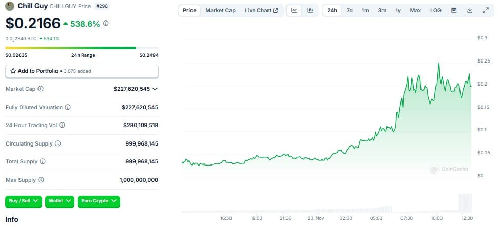 Chill Guy Coin (Chillguy) Soars 538% In 2 Days To $0.216