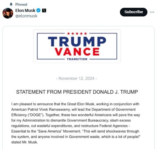 Trump Appoints Musk And Ramaswamy For Doge