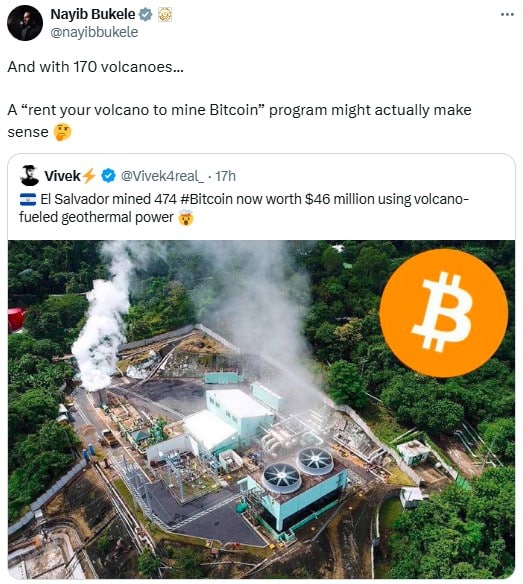 Nayib Bukele Proposes Rent Your Volcano For Bitcoin Mining