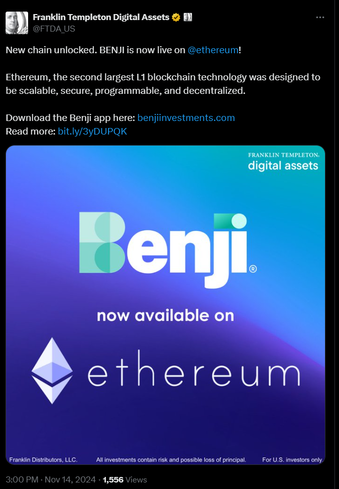 Franklin Templeton Expands Fobxx Fund To Ethereum Blockchain