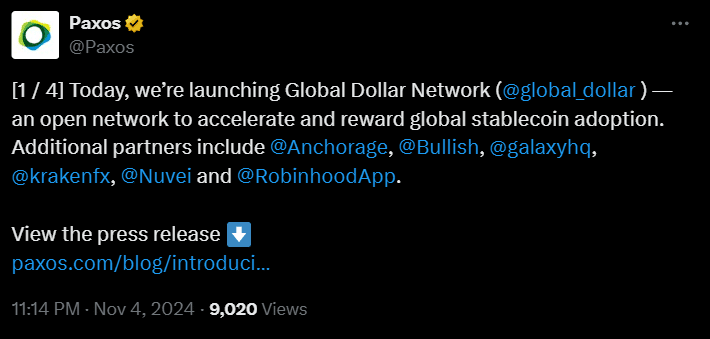 Paxos Launches Usdg Global Stablecoin Network