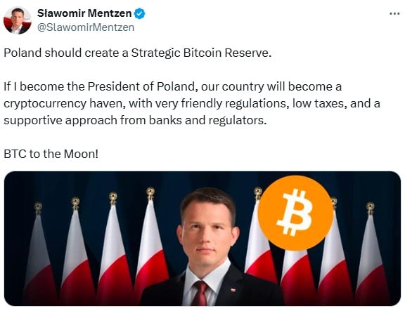 Polish Candidate Mentzen Plans Bitcoin Reserve Inspired By Trump