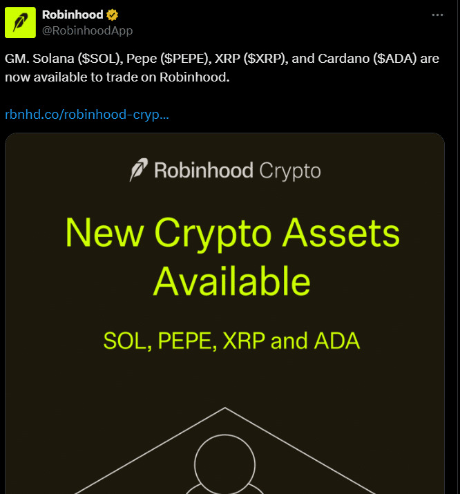Robinhood Re Lists Solana Sol After Year Long Removal