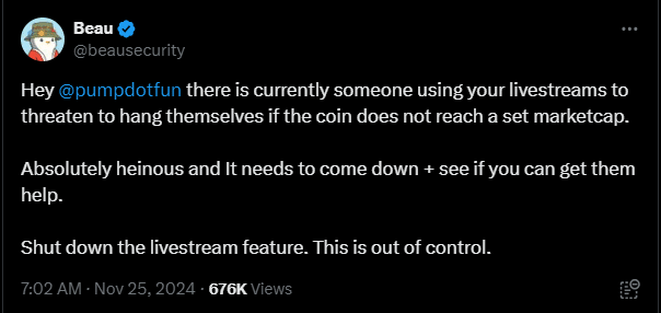 Shut Down The Pump.fun Livestream Feature