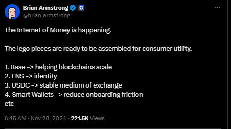 Brian Armstrong Tweet