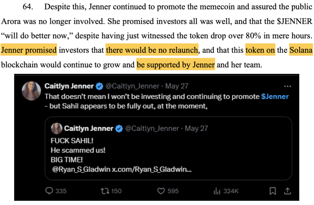 Caitlyn Jenner Faces Investor Lawsuit Amid Memecoin Collapse 2 Pacer Court Filing