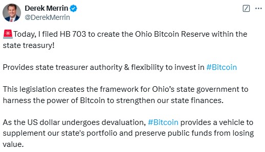 Ohio Introduces Bitcoin Reserve Bill To Buy Btc For Reserve 2 Bitcoin Reserve Bill Introduced By Ohio Lawmaker