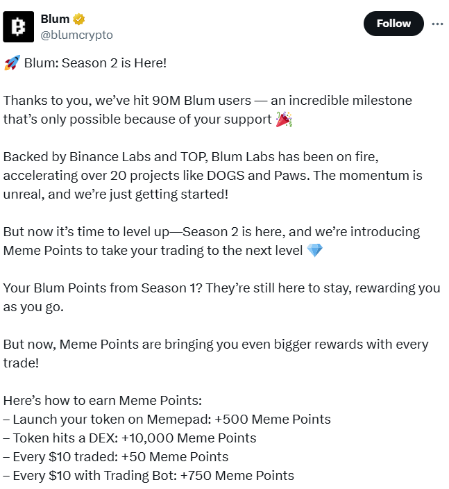 Blum Launches Season 2 With Meme Points And Big Rewards 2 Blum Launches Season 2