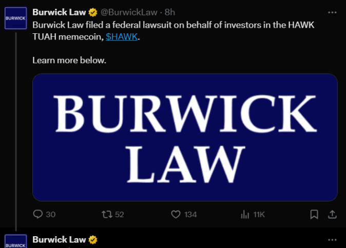 Investors Sue Creators Of Hawk Tuah Memecoin After 95% Crash 2 Burwick Law Filed Against Hawk Tuah Memecoin Creators