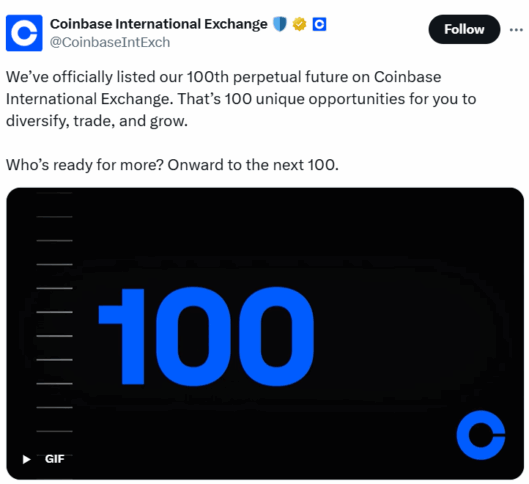Coinbase Hits 100th Perpetual Futures Milestone