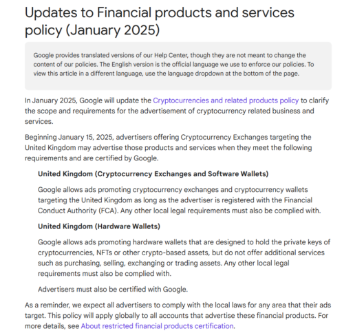 Google Updates Crypto Ads Policy In Uk Starting 2025 2 Google Crypto Ads Policy Update
