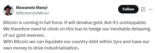 Manyi Proposes Bitcoin To Clear Debt