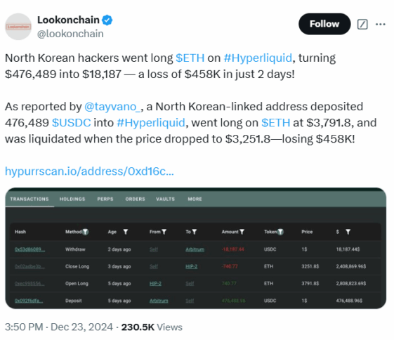 Eth Trade Gone Wrong, North Korean Hackers Lose $458K 2 North Korean Hackers Lose $458K