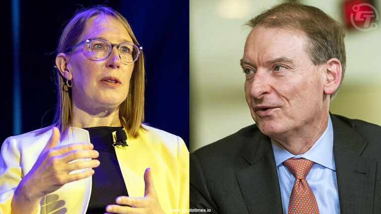 From left is Hester Peirce and on right is Paul Atkins