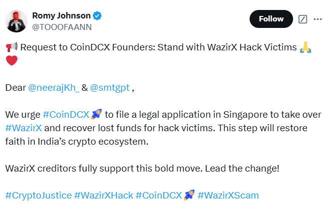 Romy Johnson Urged Coindcx
