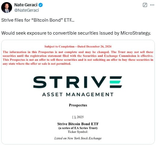 Strives Files to Launch Bitcoin Bond ETF Focused  on MicroStrategy