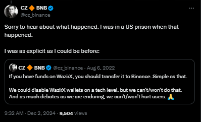 Cz Breaks Silence On Wazirx