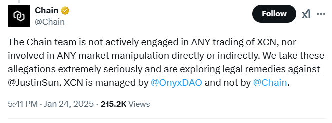 Chain Plans Legal Action Over Justin Sun’s Manipulation Claims 3 Chain Denial