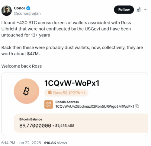 Coinbase Exec Finds $47M In Ross Ulbricht’s Dormant Btc Wallet 2 Coinbase Exec Bitcoin In Ulbricht’s Dormant Wallet