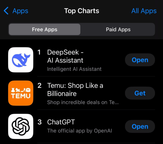 Deepseek Ai Overtakes Chatgpt As No. 1 On Us Apple App Store 2 Deepseek Ai In Apple App Store