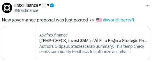Frax Finance Proposes $5M Investment In Trump’s Wlfi Project 2 Frax Finance To Invest $5M In Trump'S Wlfi Defi Platform