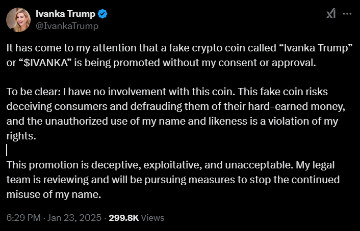 Ivanka Trump Exposes Fake Crypto Coin Using Her Name 2 Ivankan Mentioned The Fake Coin On X