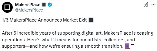 Makersplace Announces Market Exit As Nft Trend Vanishes 2 Marketplace Announces Shutdown Due To Nft Industry Decline