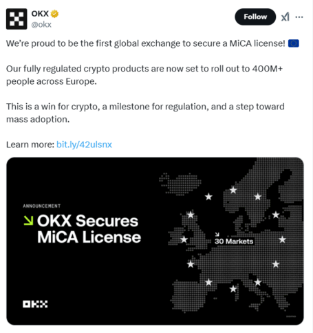 Okx Becomes First Global Exchange To Receive Mica License 2 Okx Receive Mica License