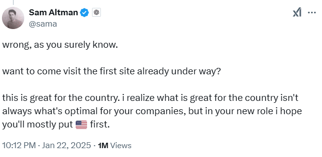 Openai’s Sam Asks Elon Musk To Put America First In Doge 2 Openai’s Sam Response To Elon Musk