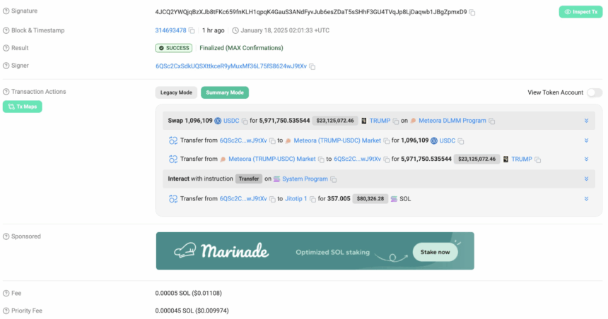 Trader Turns $1M Into $90M With Trump’s New Memecoin 2 The Trader’s Transfer Was Confirmed By Lookonchain