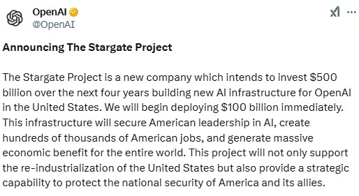 Trump Unveils $500B Ai Infrastructure Investment In Us