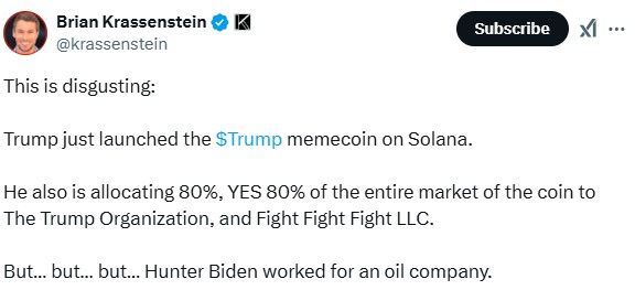 Twitter Reacts As Trump’s $Trump Memecoin Surges 4,200%