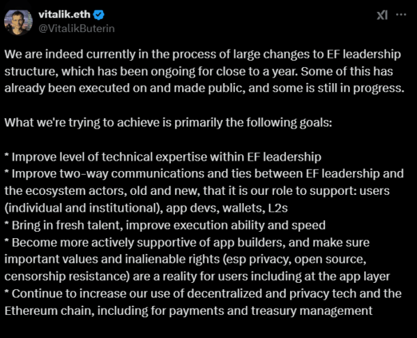 Vitalik: Ethereum Foundation Undergoing Leadership Changes 2 Vitalik Buterin On Ef Leadership Changes