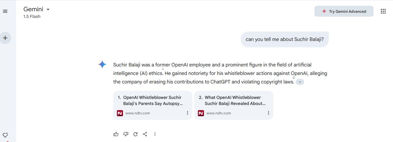 Google'S Gemini Response On Suchir Balaji
