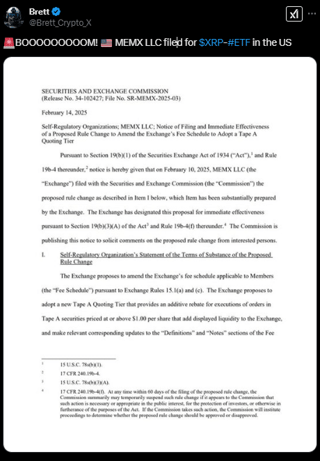 Memx Llc Filed For $Xrp Etf