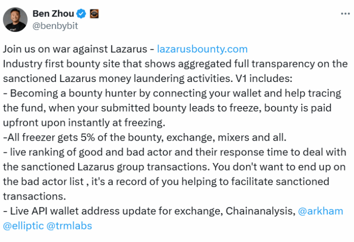 Bybit’s Zhou Launches Lazarusbounty To Track Crypto Criminals 2 Ben Zhou Launches Lazarusbounty