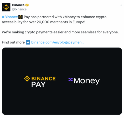 Binance Pay And Xmoney To Provide Crypto Payments In Europe 2 Binance Partners With Xmoney