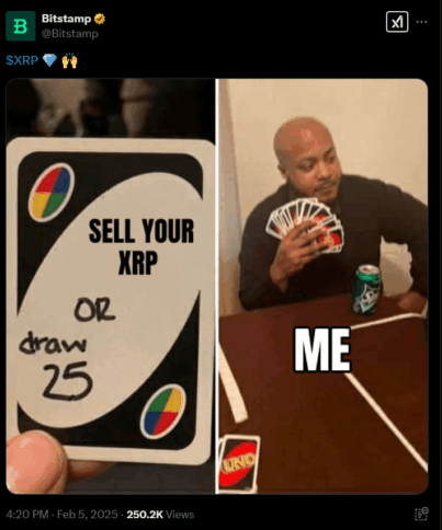 Bitstamp Urges Xrp Holders To Stay Strong Amid Market Drops 2 Bitstamp’s Uno Meme Post