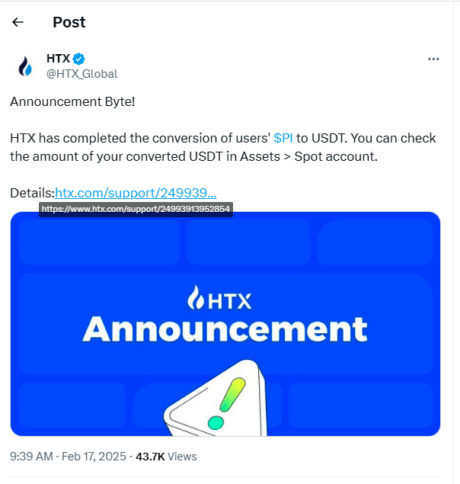 Htx Converts Pi Iou To Usdt