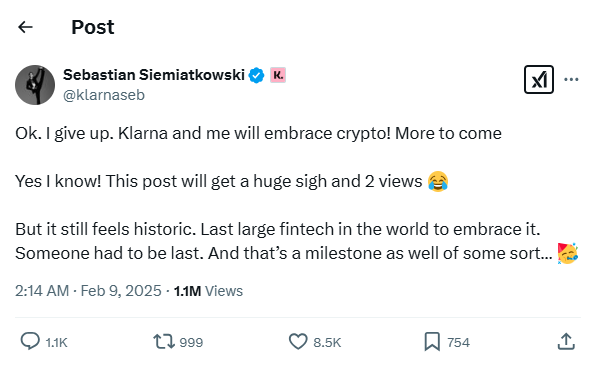 Klarna Embrace Crypto