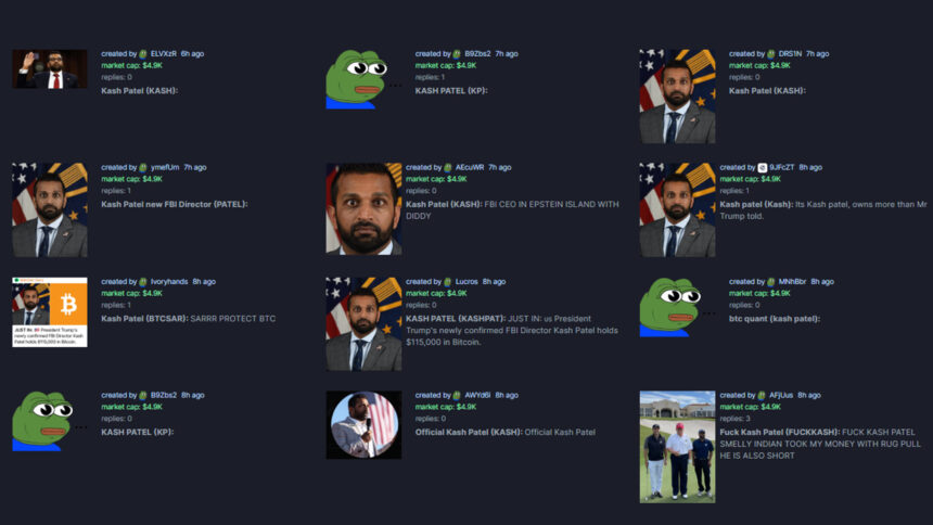 Fake Kash Patel Memecoins On Pump.fun